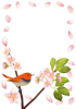 【枠・フレーム素材　透過PNG】　桜の花とコマドリ（駒鳥）03