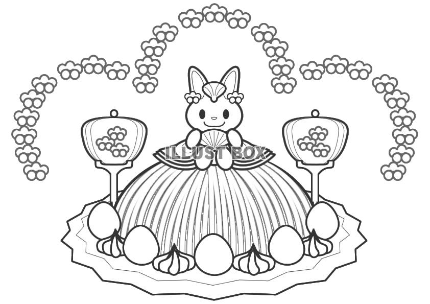 【透過PNG】うさぎのおひなさまケーキ・ぬりえ