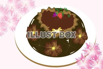 チョコレートケーキとなでしこの花のイラスト