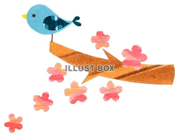 無料イラスト 桜の木と青い鳥