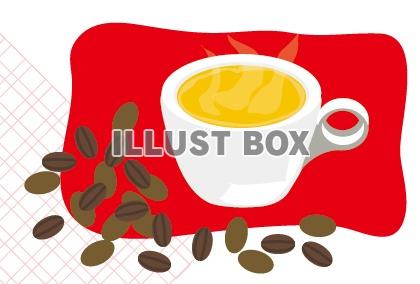 コーヒーカップとコーヒー豆のカフェのイラスト