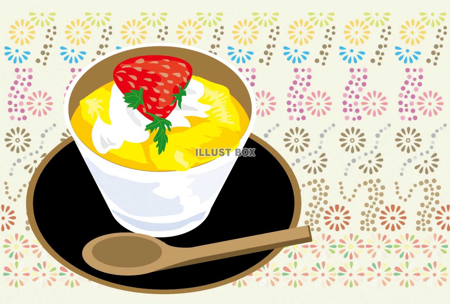 無料イラスト お洒落なカフェのマンゴープリンのスイーツ