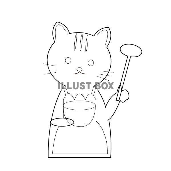 無料イラスト ぬりえ 猫が料理