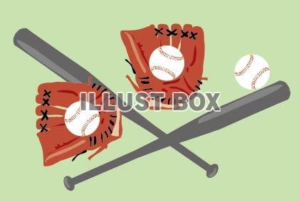 無料イラスト 野球のグローブとバットと野球ボールのイラスト