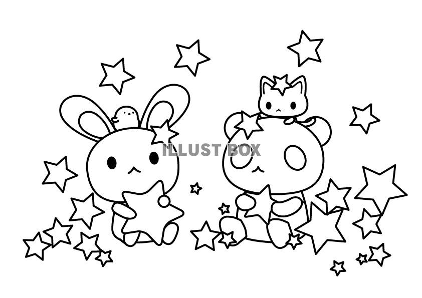 無料イラスト パンダ うさぎ ねこ とり お星様ぬりえ