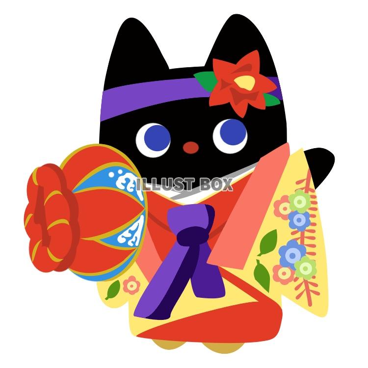 無料イラスト 沖縄の民族衣装を身に纏った猫