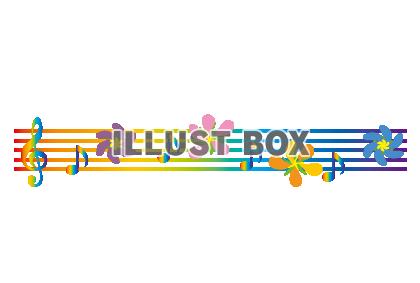 虹色の音符とお花のラインのPNG