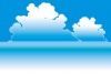 青い空に白い雲が浮かぶ海辺のイラスト