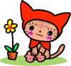 手描き風ねこイラスト(透過PNG)お花