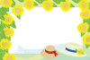 ひまわりの花と麦わら帽子のフレームPNG