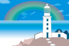 灯台と海と虹のPNG素材