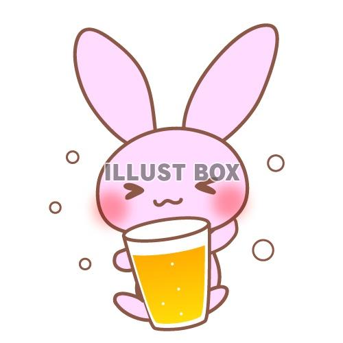 ビールで酔っ払っている？うさぎのイラストカット