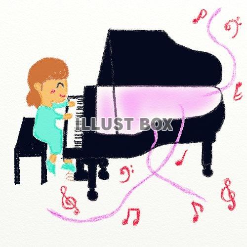 無料イラスト ピアノと女の子 笑顔