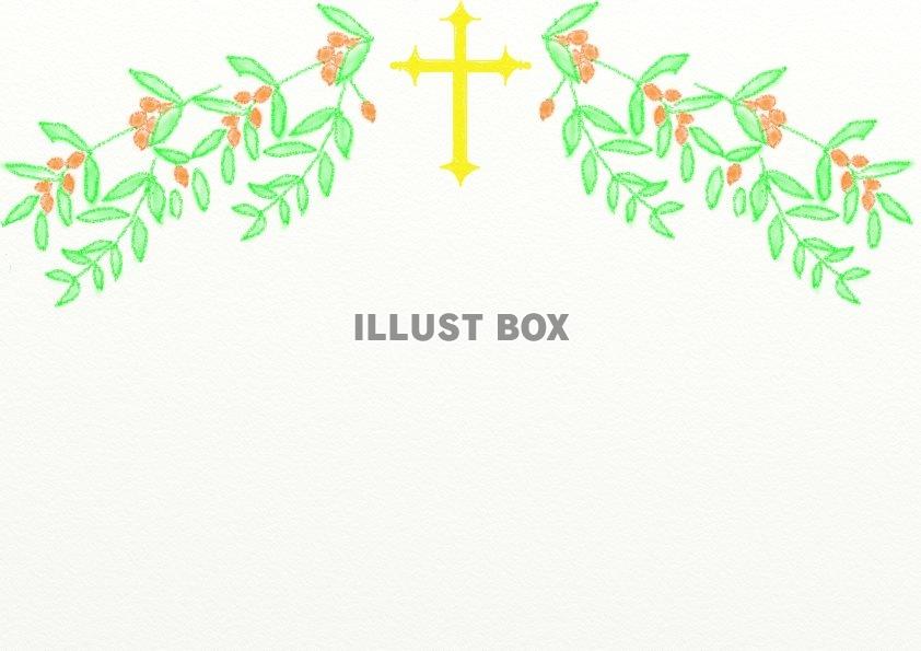 無料イラスト 十字架とオリーブのフレーム