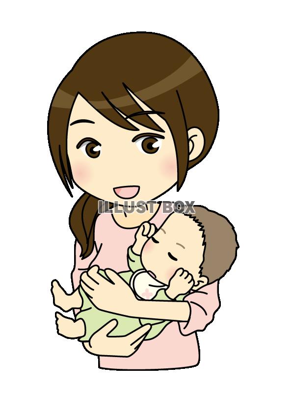 無料イラスト 赤ちゃんを抱く母親