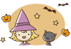 ハロウィンの魔女と黒猫【透過PNG】