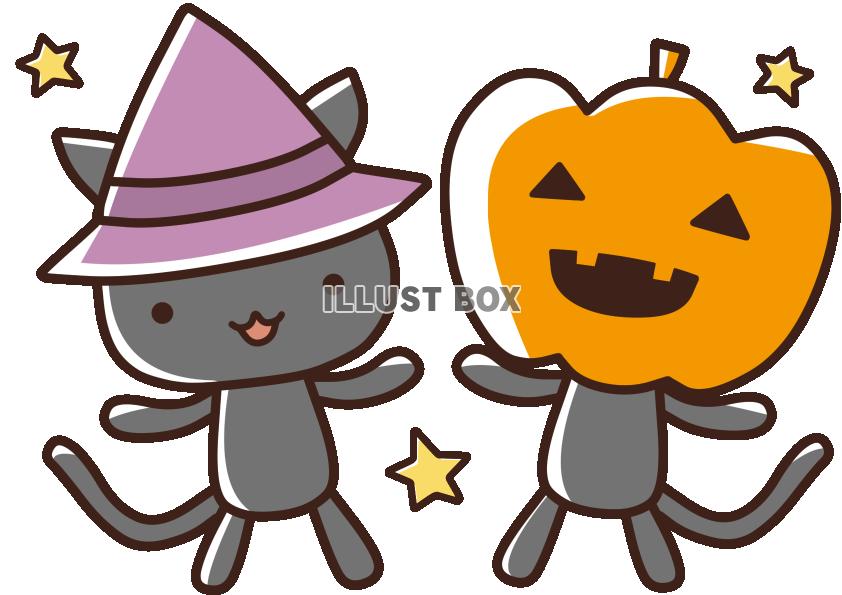 【ハロウィン素材】かぼちゃくんと魔女猫【透過PNG】