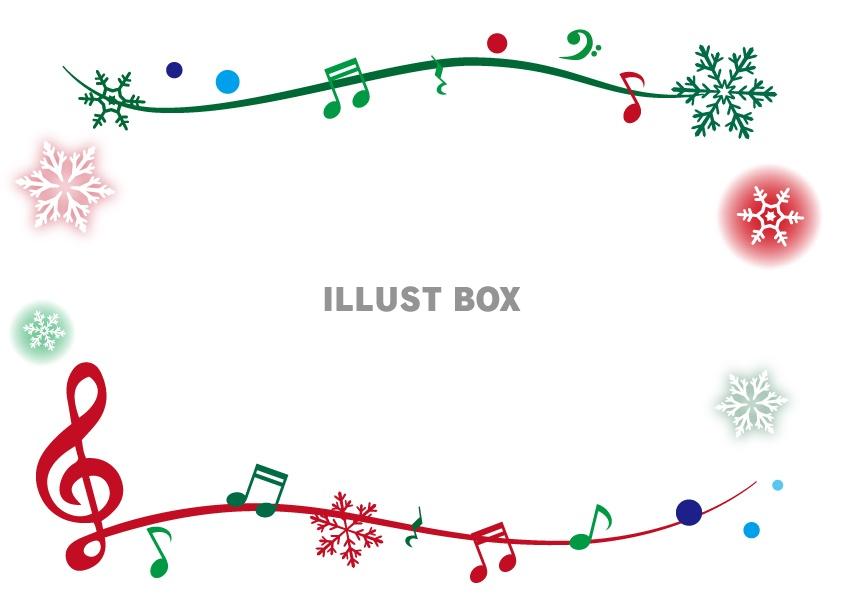 無料イラスト クリスマス ト音記号と雪の結晶のフレーム