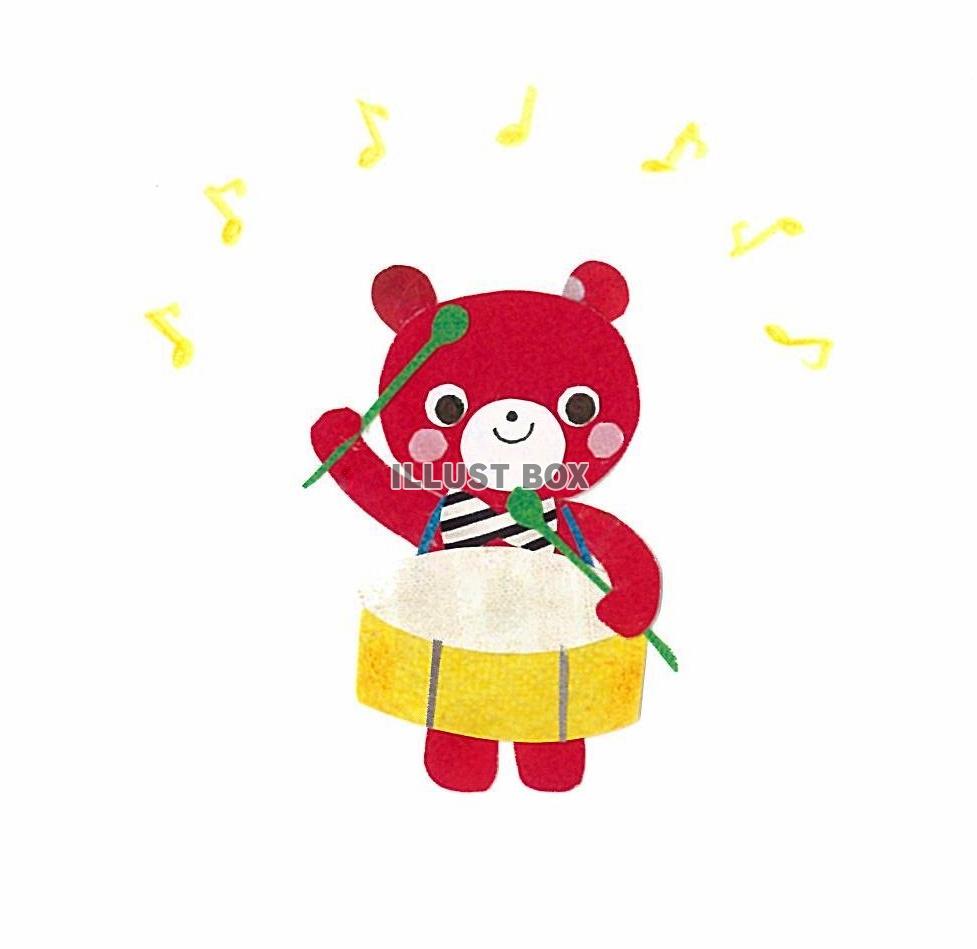 無料イラスト 森の音楽家 くまと太鼓