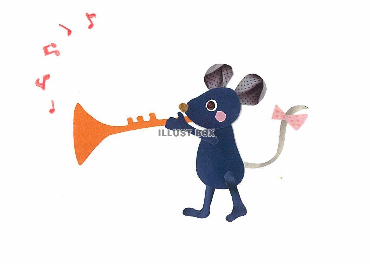 無料イラスト 森の音楽家 ネズミとラッパ