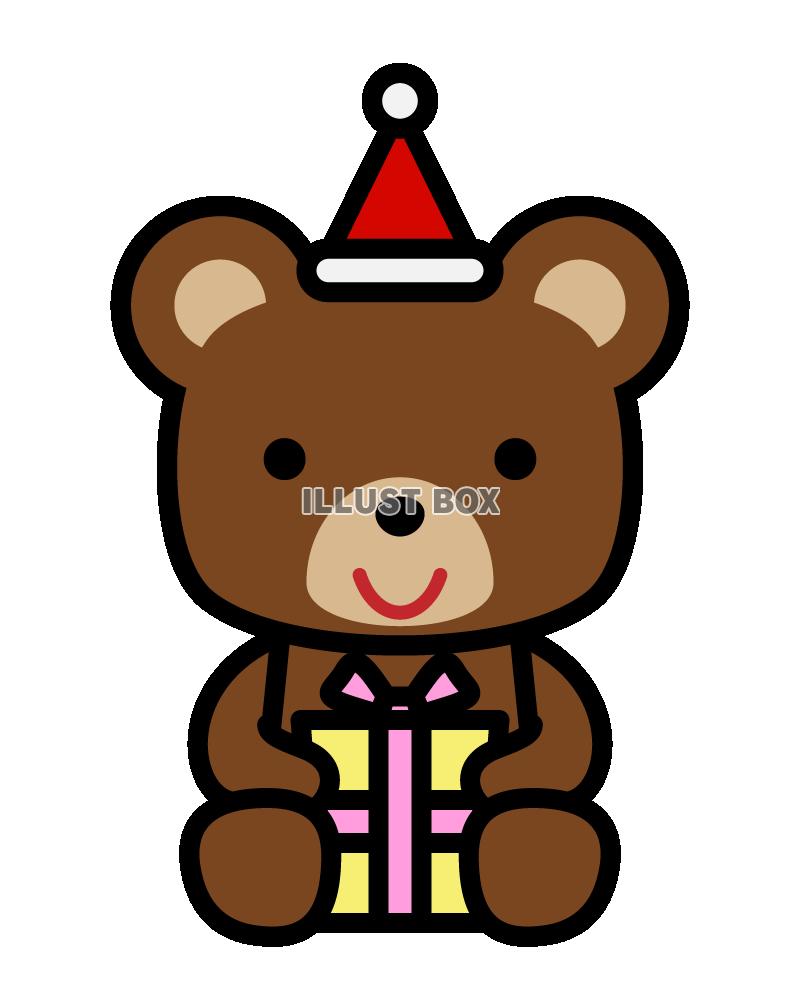 プレゼントを持っているクマのイラスト　(透過PNG)