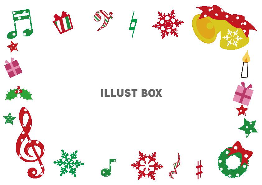 無料イラスト ト音記号とクリスマスのフレーム 透過png
