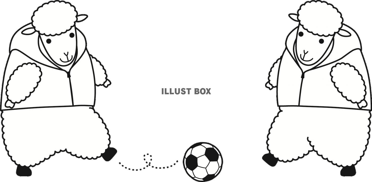 羊のサッカー（モノクロ）透過PNG