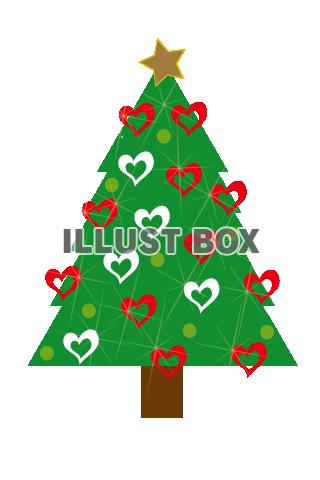 ハートの紅白の飾りの着いたクリスマスツリー透過PNG