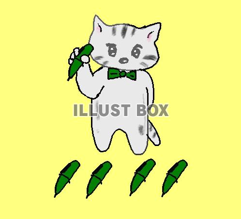 ねこまるペンを持つ【透過】PNG