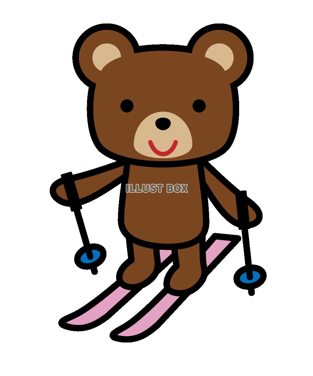 スキーをするクマのイラスト　(透過PNG)