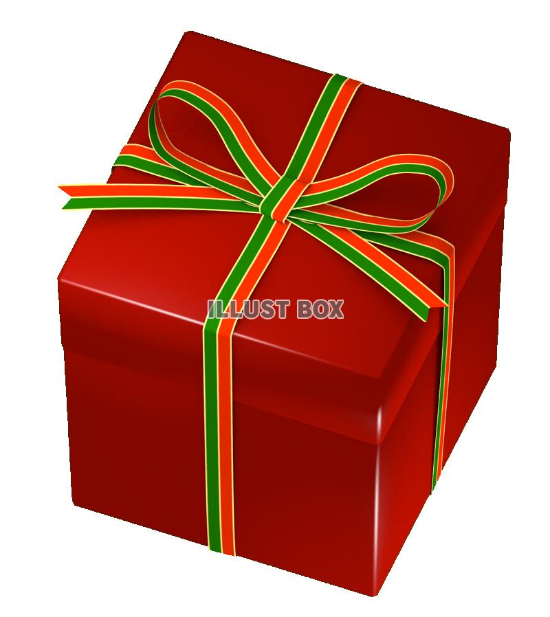 無料イラスト クリスマスのプレゼントボックス 四角に細いリボン