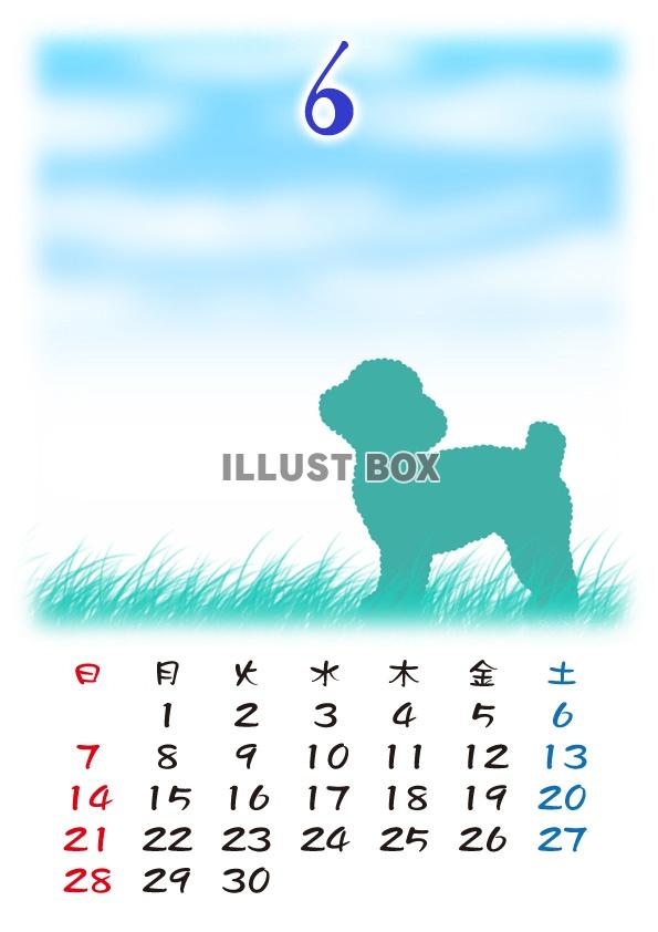 無料イラスト 2015カレンダー 草原と犬のシルエット 6月