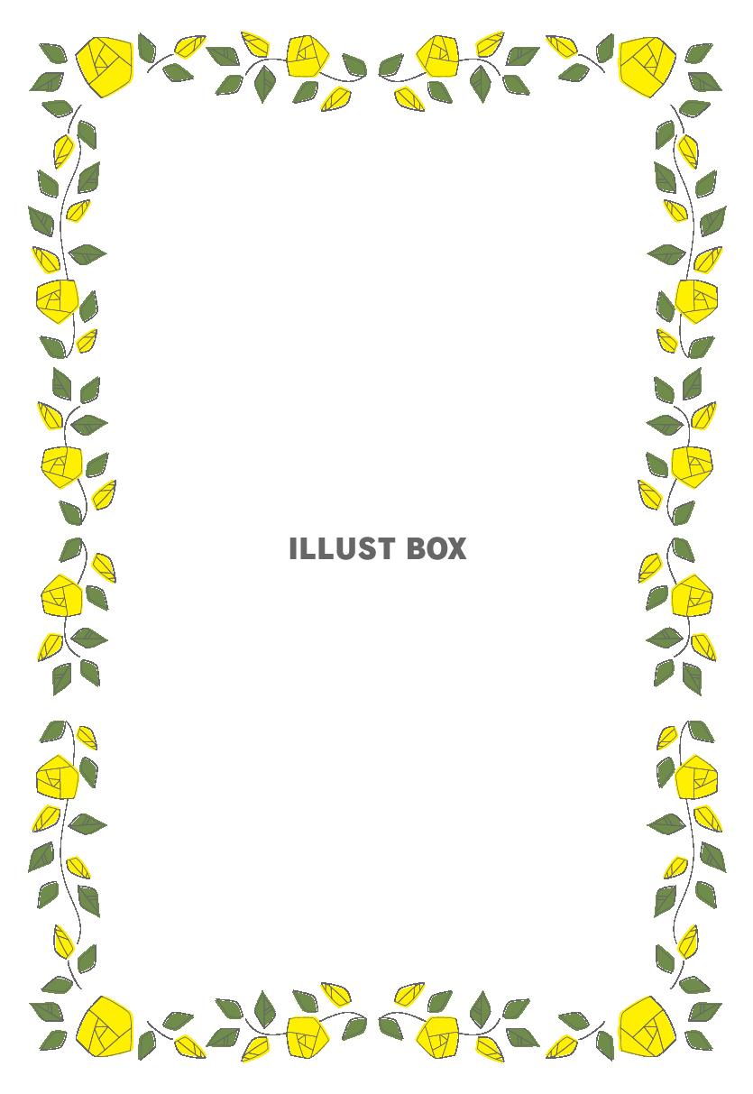 無料イラスト 薔薇の花のフレーム黄色縦