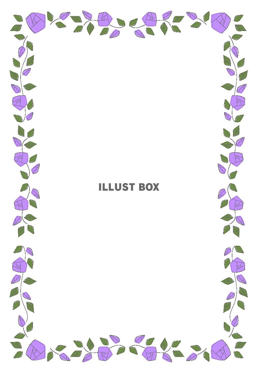 無料イラスト 薔薇の花のフレーム紫縦