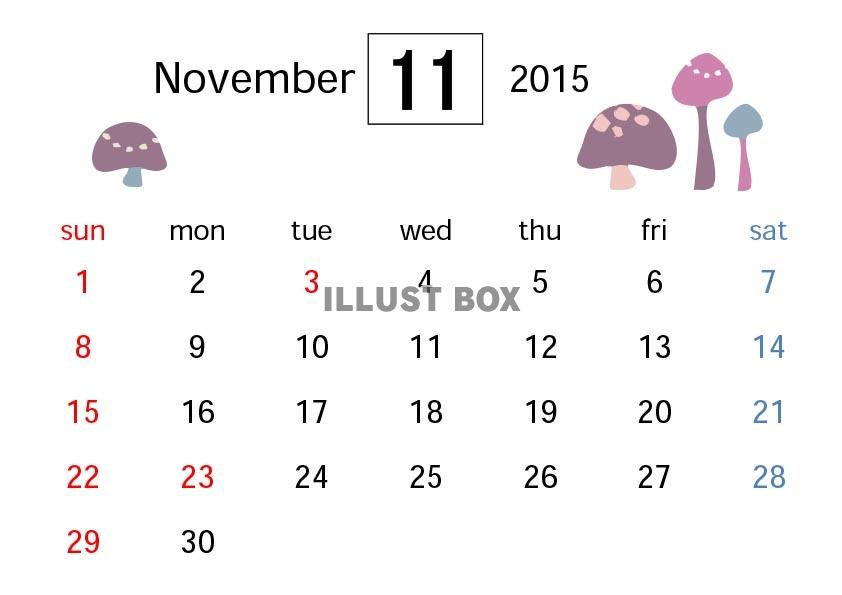 無料イラスト 2015年カレンダー11月 手描き模様