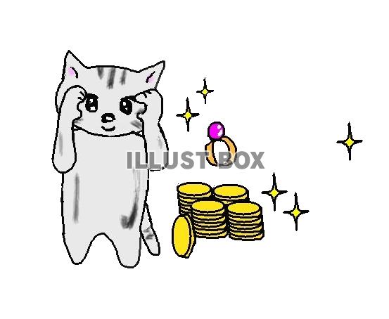 ねこまる・・キラキラに興味【透過】PNG