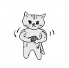 ねこまる　石を持ち上げる【透過】PNG