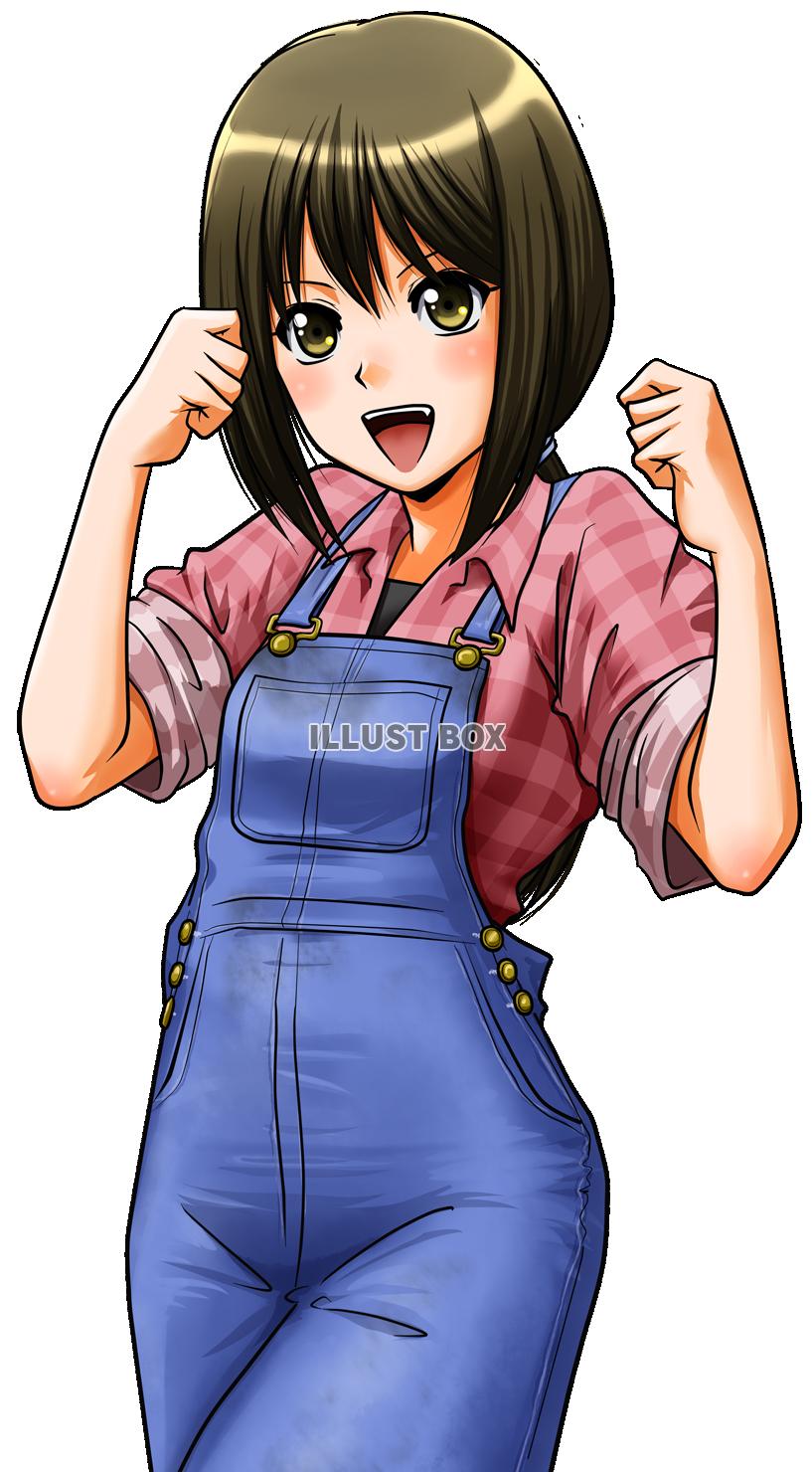 オーバーオールの女の子（透過png）