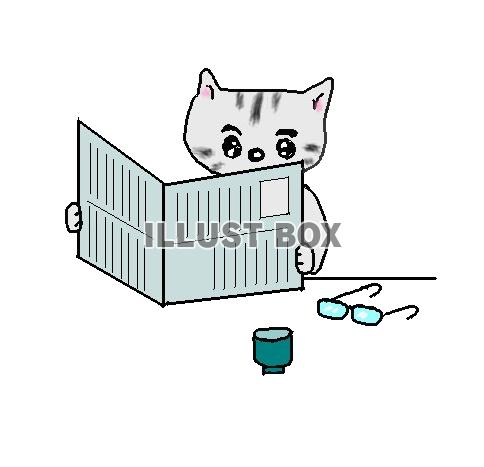 ねこまる・・夕刊紙を読む【透過】PNG