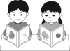 子供の読書（モノクロ）　透過PNG