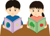 子供の読書（カラー）　透過PNG