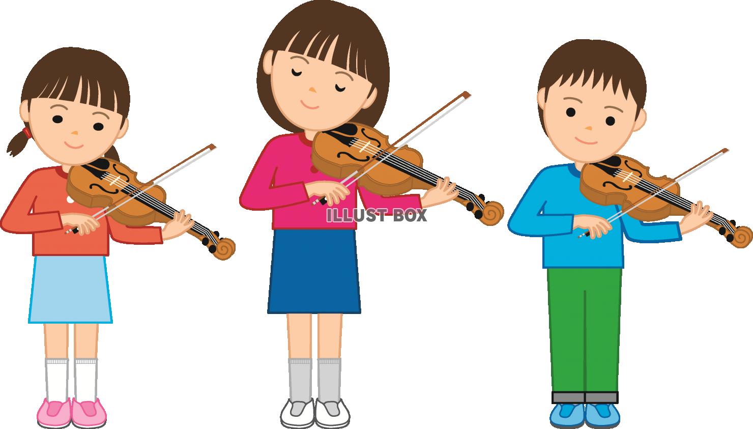 無料イラスト バイオリンを弾く子供達 透過png