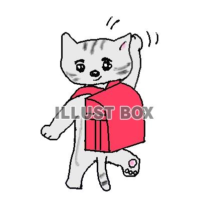 無料イラスト ねこまる ランドセルを背負う 透過 Png