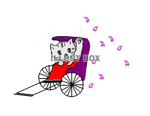 無料イラスト ねこまる 人力車に乗る 透過 Png