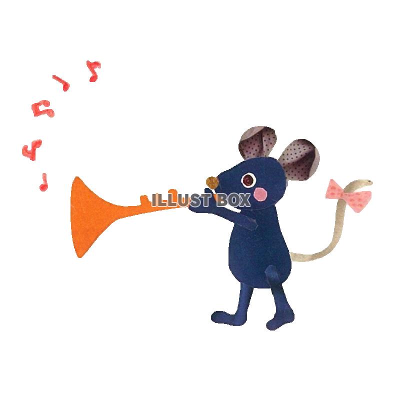 無料イラスト 森の音楽家 ネズミとラッパ 透過png