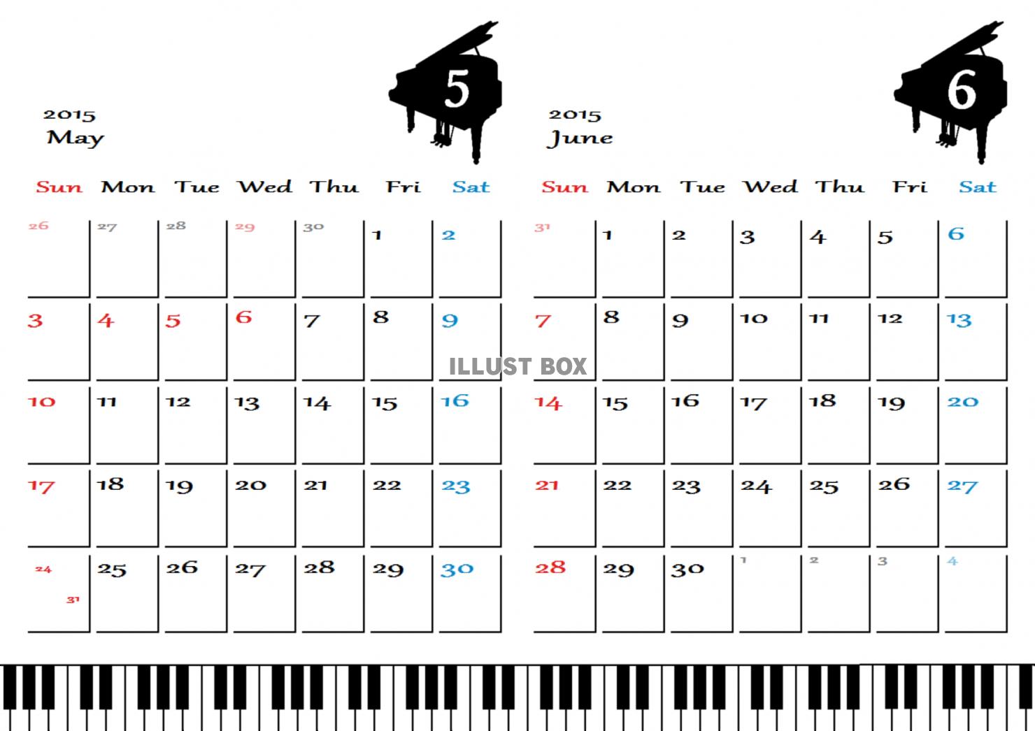 カレンダー 素材 ピアノ イラスト無料
