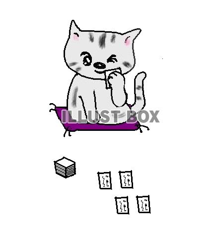 無料イラスト ねこまる 百人一首でお手付き 透過 Png