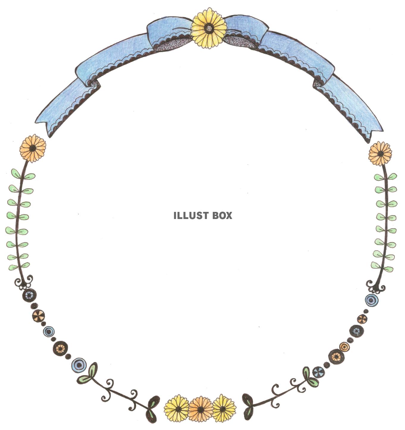 リボンとお花の円形フレーム