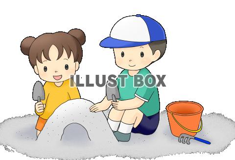 無料イラスト 砂場遊びをする子供 透過png