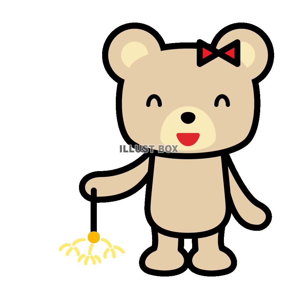 花火をするクマのイラスト4　(透過PNG)